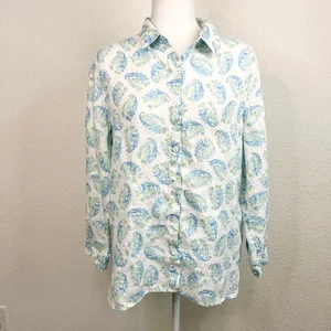 J. Jill Love Leinen Paisley Top Damen M Petite Button Down Front Weiß Relaxed - Bild 1 von 7