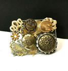 Vintage "STEAMPUNK" Brooch with Gold Buttons, Rhinestones and Collage Style CC5c