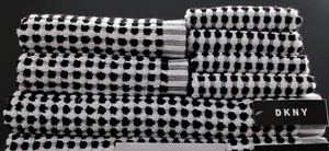 DKNY 8 Pc Towel SET Black & White Checkered Cotton Checked 2 Bath 2 Hand 4 Wash - Picture 1 of 11