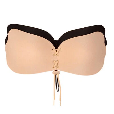 Trägerlos Rückenfrei selbstklebend Push Up Silikon Schale Klebe BH Haut Schwarz - Bild 1 von 4