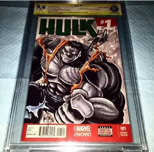 FIRMADO STAN LEE HULK #1 BLANCO 9.8 CBCS SS ARTE ORIGINAL BOCETO A COLOR - Imagen 1 de 12