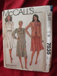NEW Womens Uncut 1980s Bow Collar Dress Pattern Size 12 McCalls 7835 - Picture 1 of 5