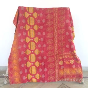 Traditional Vintage Kantha Quilt Twin Blanket Boho Adults Bedding Ralli 1 Pc - Picture 1 of 2