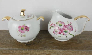 Vintage Ucagco Small Ceramics Japan Creamer & Sugar Bowl Floral / Gold Trim - Picture 1 of 9