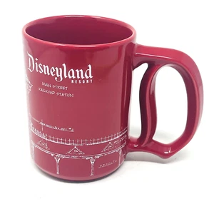 Disney Mug Red Ceramic Main Street Railroad Station Blueprint Drawing D Handle - Picture 1 of 17