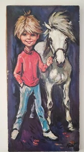 Vintage Faust Boy With White Horese Big Eyed Children Tretchikoff Era Painting - Picture 1 of 8
