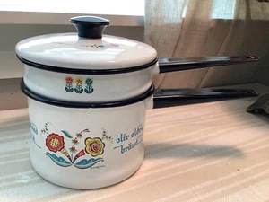 Vintage Berggren Enamelware Double Boiler Pot Floral White Swedish.  T14 - Picture 1 of 17
