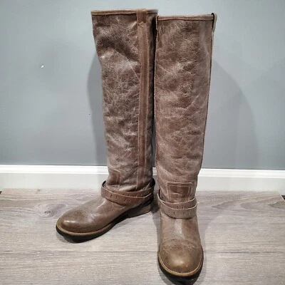 Steve Madden Women's Maddock Tall Distressed Tan Riding Boots Leather Straps 8M - Image 1 of 4