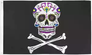 Pirate Sugar Skull 3x5ft Poly Pirate Flag Dia De Los Muertos Pirate Ship Flag - Picture 1 of 3
