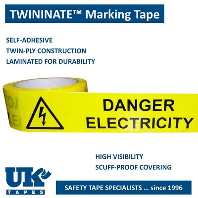 TWININATE LAST ROLLS: Self-adhesive DANGER ELECTRICITY marking tape (twin-ply) 48mm x 33M