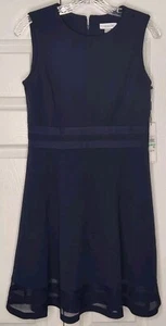 *NWT* Calvin Klein Black Crepe Sleeveless Crochet Fit&Flare Dress Womens Size 8P - Picture 1 of 4