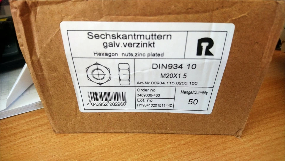 Feingewinde Mutter Sechskantmutter DIN934 10 M20x1,5 verz. - Bild 1 von 1