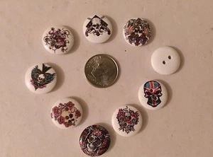 Pkg of 20 ASSORTED SKULLS 2-hole Wooden Button 5/8" (15mm) Scrapbook Doll (4514) - Picture 1 of 2
