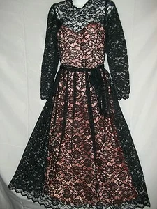 Abito donna taglia 9/10 Gunne Sax di Jessica McClintock vintage nero pizzo raso - Foto 1 di 5