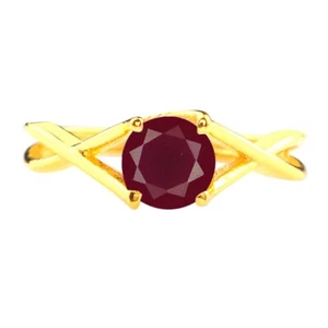 Solid 14KT Yellow Gold 1.20Ct Round Cut AA Grade Natural Burmese Red Ruby Ring - Picture 1 of 4
