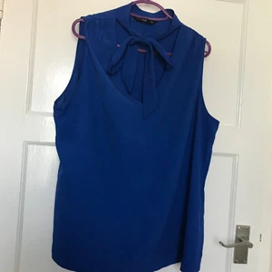 Camicetta smanicata blu F&F taglia 16 scollo a V cravatta davanti leggera vacanze estive - Foto 1 di 5