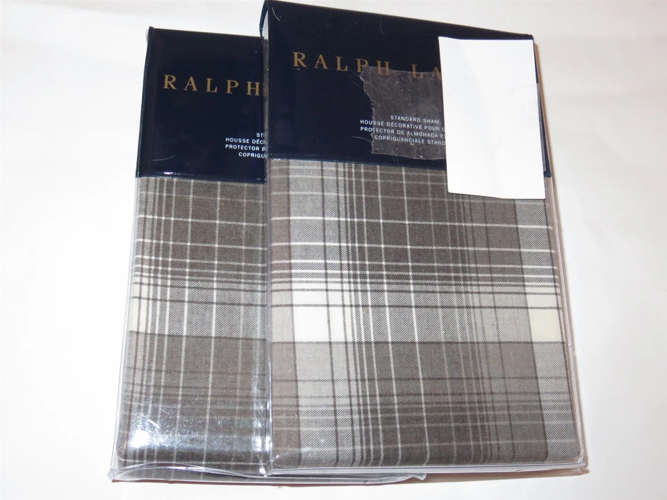 Ralph Lauren Hoxton Cream Gray Jackson Plaid Cotton Standard Sham 20x28