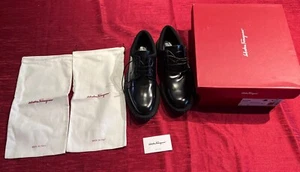 NUOVO; Salvatore Ferragamo MARK 070550 Nero Vitello, Nero 11 Tessuto Taglia 12M MENBlack - Foto 1 di 17