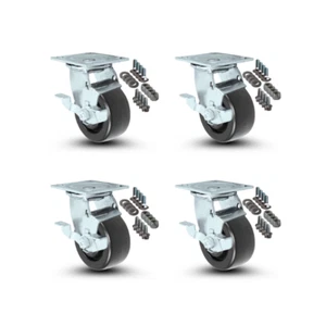 4-Piece Swivel Caster Set with Brakes and Mounting Hardware - 4" x 2" Polyolefin - Picture 1 of 3