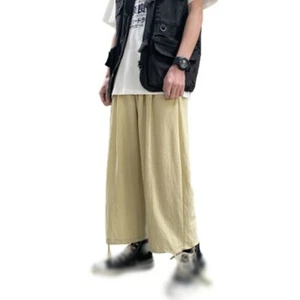 Men's Loose Fit Cotton Wide Leg Pants Outdoor Casual Hip Hop Trousers Summer - Picture 1 of 14