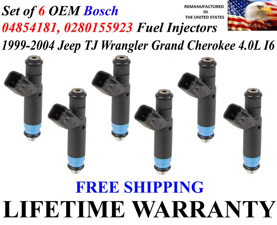4-Hole 6 OEM Bosch Upgraded Fuel Injectors For 1999-04 Jeep Grand Cherokee 4.0L - Image 1 of 1