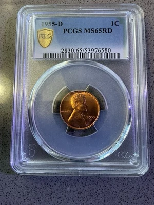 Lincoln Wheat 1955-D 1C RD un centavo graduación profesional MS65RD Foto 1 de 4