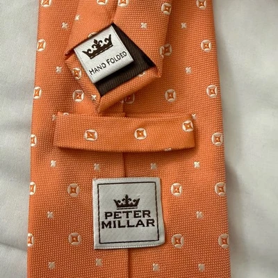 Corbata de seda para hombre Peter Millar naranja geométrica doblada a mano diseñador de lujo Foto 1 de 4