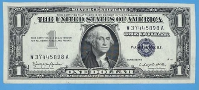 One Dollar 1957B $1 Blue Seal Silver Certificate Note Serial: W 37445898 A - Image 1 of 2