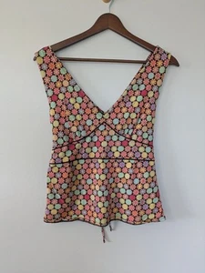 Vtg Womens Retro Babydoll Top Colorful 90s Y2K 70s Pima Cotton Tie Back Medium - Picture 1 of 8