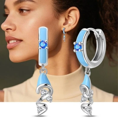 KUNSIR 925 Sterling Silver Mermaid Tail Dangle Drop Earrings Women Party Vaction - Изображение 1 из 4