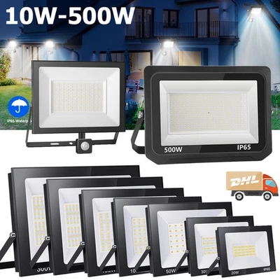 LED Strahler Außen Fluter 10W-500W ohne/mit Bewegungsmelde Scheinwerfer Leuchte - Bild 1 von 4