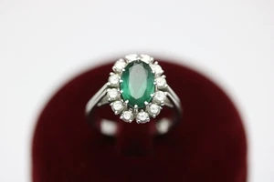 Turmalinring mit 12 Diamanten, aus 750 Weißgold – Ringgröße 54 - Bild 1 von 10