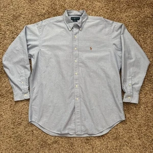 Ralph Lauren Button-Up Shirt Men's L Blue Long Sleeve Blake 100% Cotton Logo - Picture 1 of 13