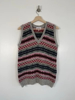 Brora Knitted Vest Size Uk 12 Wool Red Fair Isle Nordic Tank Sleeveless Sweater - Image 1 of 4