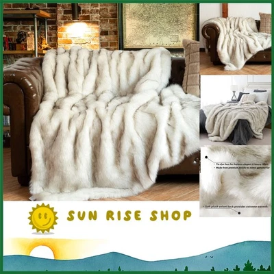 51英寸x67英寸豪华人造毛皮毯-舒适白色和黑色沙发和床 — 第 1/4 张图片