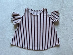 Women's Red White Stretch Cold Shoulder Short Sleeve Cropped Top Shirt Chest 34" - Picture 1 of 12