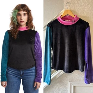 Teddy Fresh 90s Velvet Colorblock Multicolor Pullover Sweatshirt Medium Stretch - Bild 1 von 12