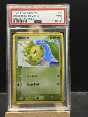 Chikorita 51/115 Common Reverse Foil 2005 Pokémon EX Unseen Forces PSA 9 Mint - Image 1 of 2