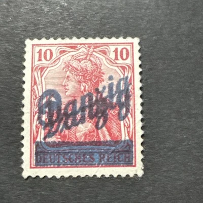 Estampilla coleccionable firmada sobreimpresa doble azul de la ciudad de Danzig MVLH gratis 1920 Foto 1 de 4