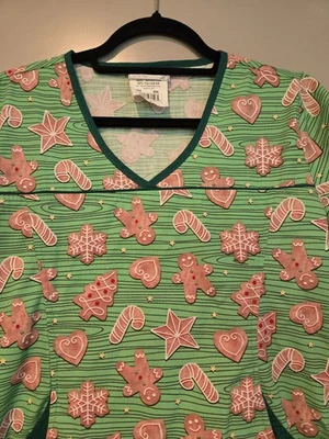 UA Scrubs Gingerbread Cookie Print Holiday Scrub Top Size Small - Image 1 of 4