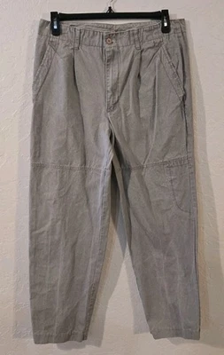 复古 Brittania 裤子男式 38 码灰色打褶 100% 棉吊带裤 — 第 1/4 张图片