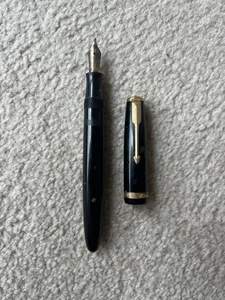 VINTAGE PARKER DUOFOLD R.E.G.T.M BLACK FOUNTAIN PEN 14k NIB WITH ANCHOR INSCRIBE - Picture 1 of 5