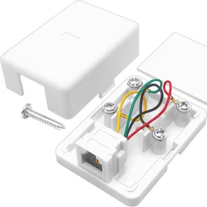 Phone Jack Surface Mount Box, Single Port, RJ11 6P4C, White - Photo 1/5