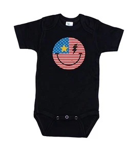 PATRIOTIC BABY OUTFIT, America Smiley, USA INFANT ROMPER, BODYSUIT, RAGLAN - Picture 1 of 18