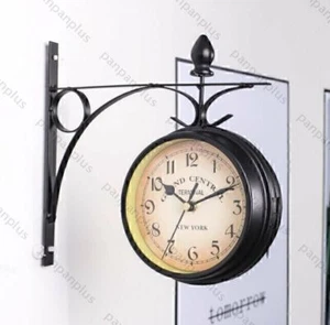Wanduhr Doppelseitige Bahnhofsuhr Zimmer Küchenuhr Zweiseitig Uhr Antik Quarz - Bild 1 von 9