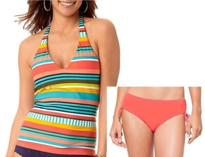 Traje de baño Anne Cole talla S a rayas halter tankini y cincha hipster bikini calzoncillo nuevo con etiquetas Foto 1 de 4