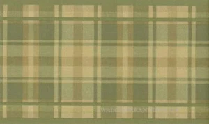 Traditional Green Tan Tartan Plaid Wallpaper Border, Pre-pasted,  15' x 7" - Picture 1 of 2