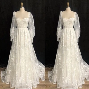 Elegant Tulle Wedding Dresses with Long Sleeve Flowers Sweetheart Bridal Gowns - Picture 1 of 5