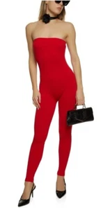 FCT  W/LOVE Basics Strapless Catsuit Metallic Red NWT Sz. L Fitted 28" Inseam - Picture 1 of 6