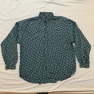 Vintage Structure Silk Long Sleeve Button Up Mens XL Green - Picture 1 of 10